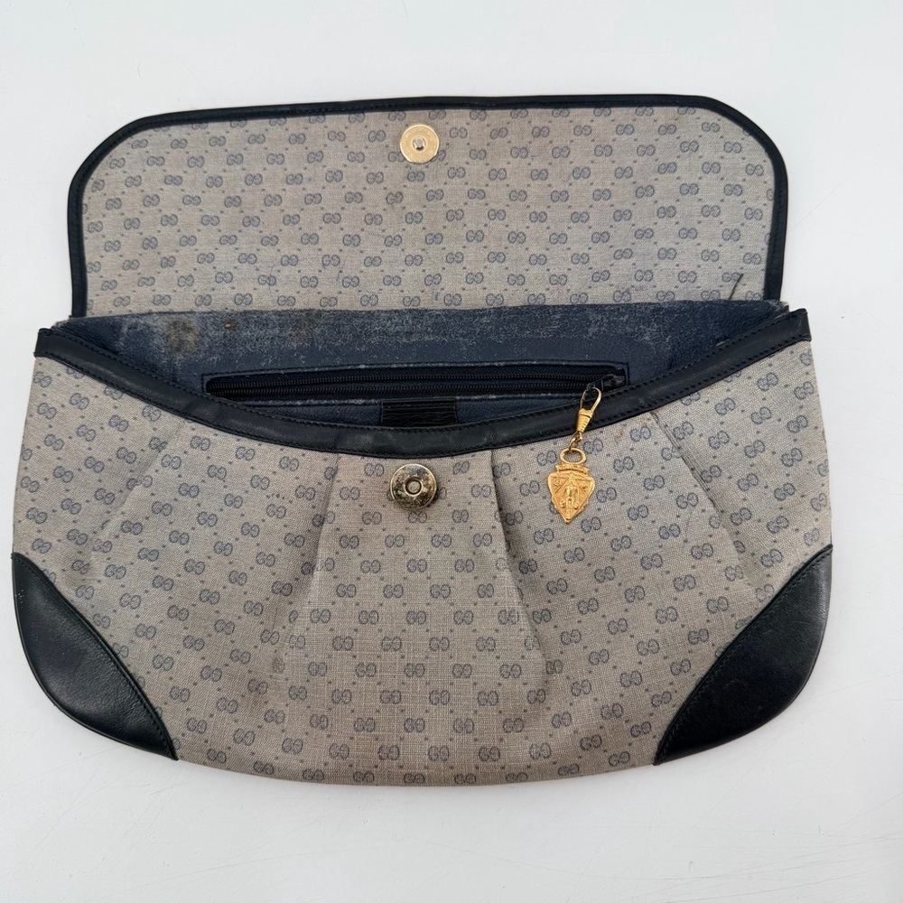 Vintage Gucci Blue Micro Logo GG Clutch Purse Bag FLAWS - Picture 9 of 14